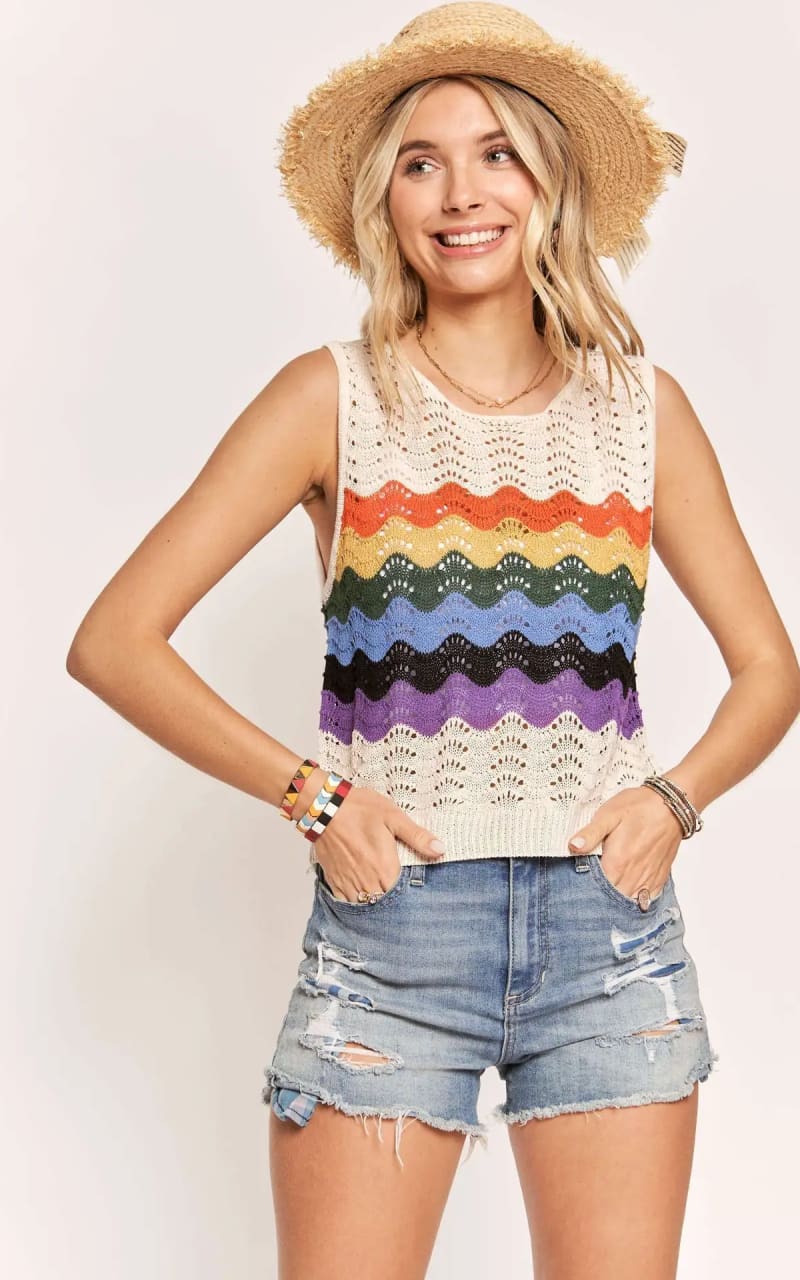 Adora- Rainbow Crochet Tank Top - Shirts & Tops