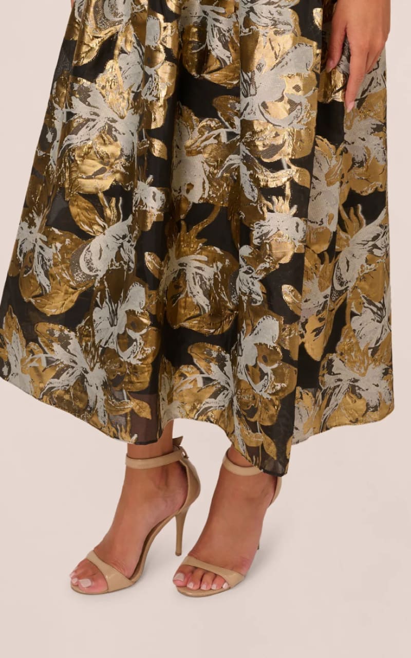 Adrianna Papell- Combo Floral Jacquard Dress In Black Gold | floc boutique Adrianna Papell- Combo Floral Jacquard Dress In Black Gold | floc boutique