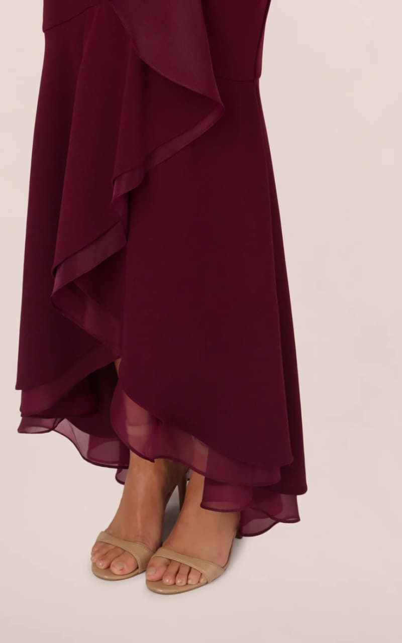 Adrianna Papell - High Low Crepe Halter Gown With Organza