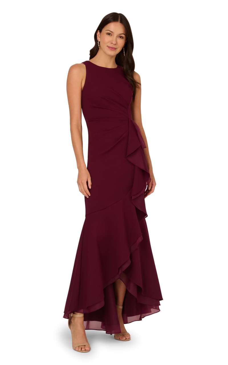 Adrianna Papell - High Low Crepe Halter Gown With Organza