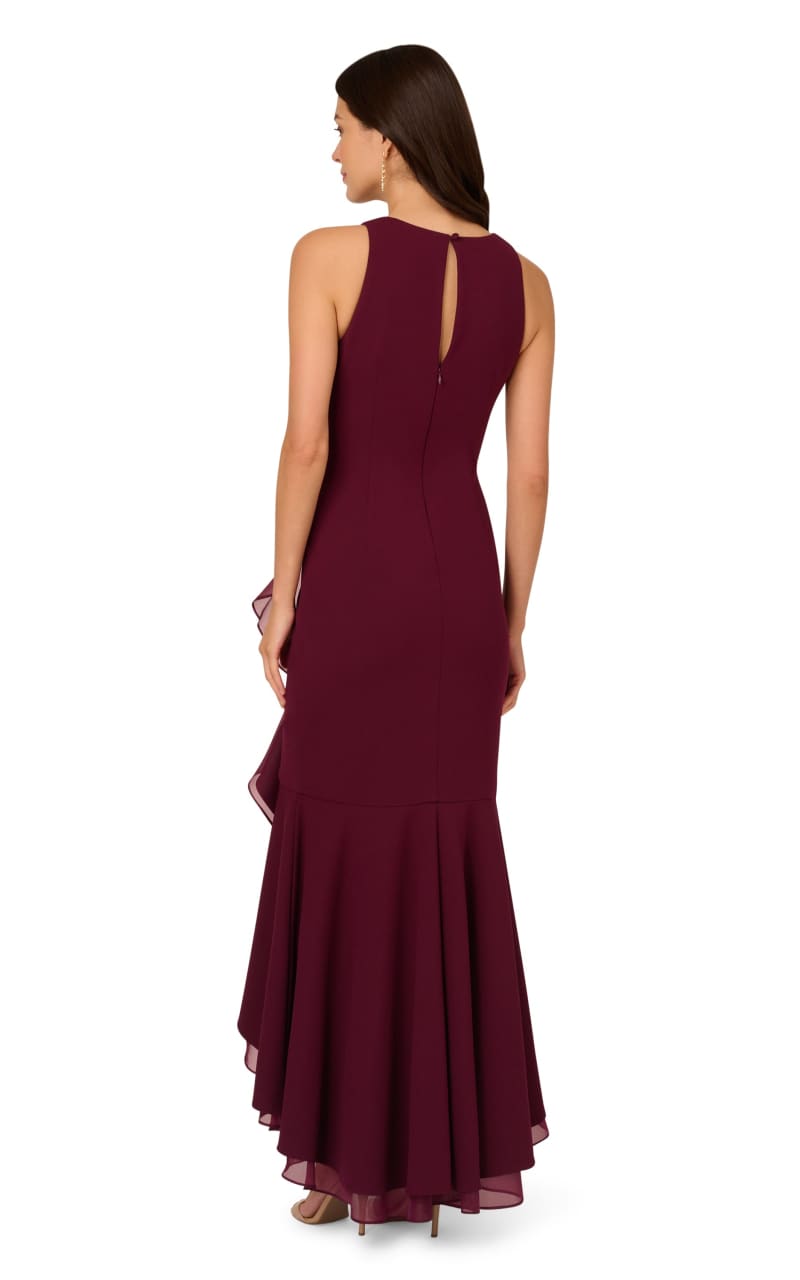 Adrianna Papell - High Low Crepe Halter Gown With Organza