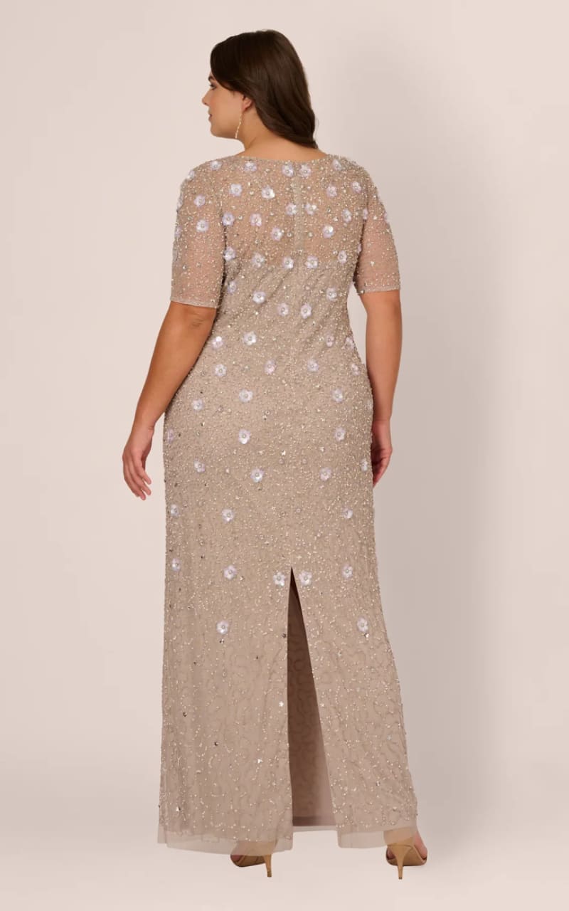 Adrianna Papell - Long Hand Beaded 3D Floral Dress