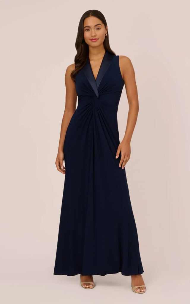 Adrianna Papell- Matte Jersey Twist Front Tuxedo Gown in