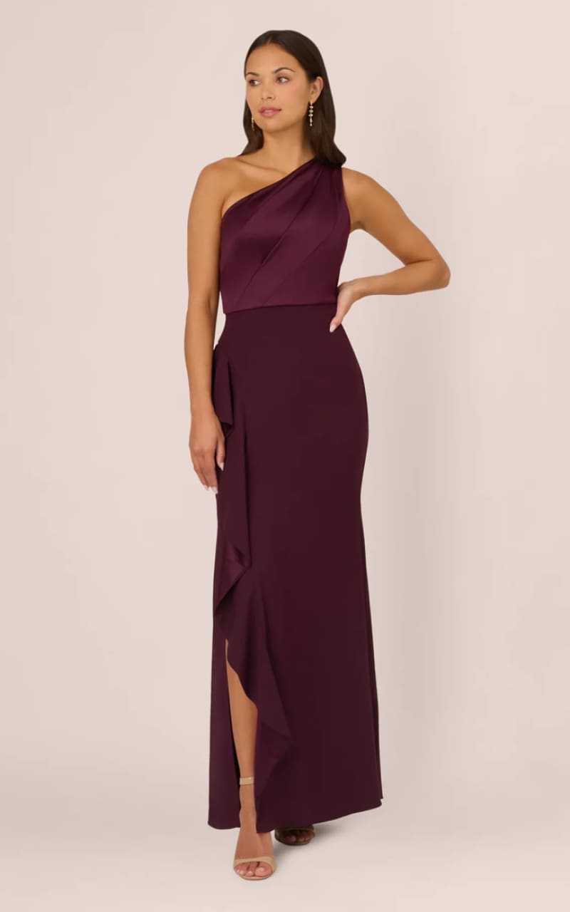 Adrianna Papell - One-Shoulder Long Satin Crepe Mermaid