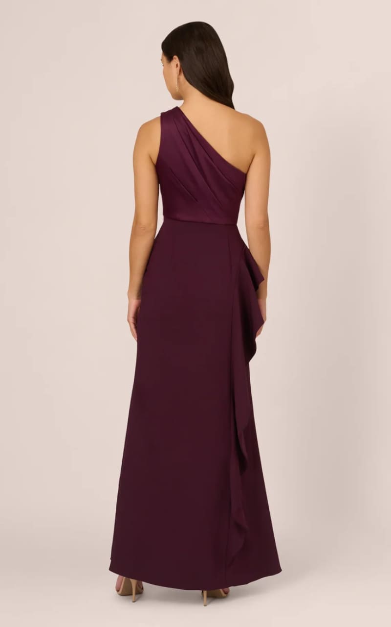 Adrianna Papell - One-Shoulder Long Satin Crepe Mermaid