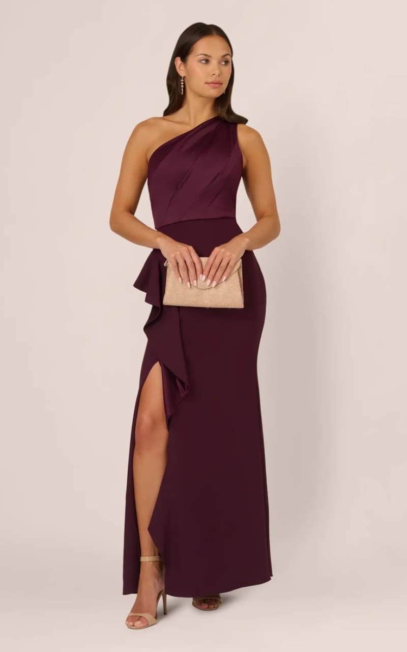 Adrianna Papell - One-Shoulder Long Satin Crepe Mermaid