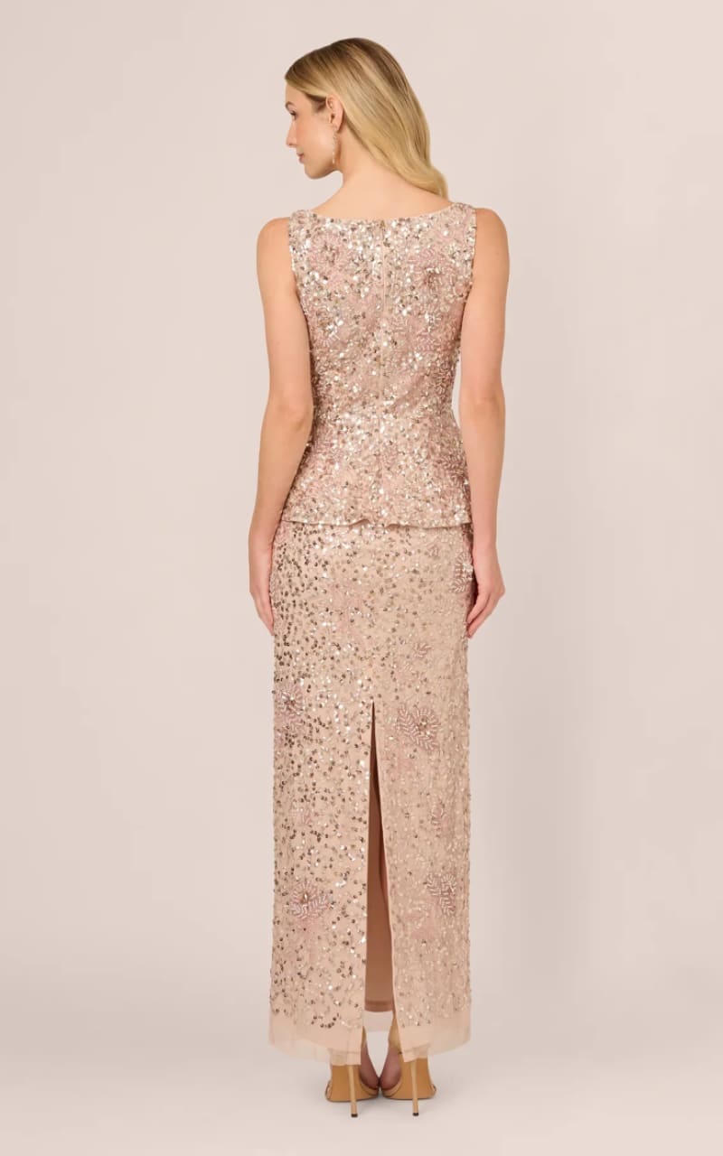 Adrianna Papell- Beaded Peplum Dress in Shell | floc boutique Adrianna Papell- Beaded Peplum Dress in Shell | floc boutique