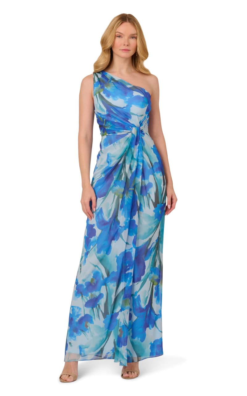 Adrianna Papell- Chiffon Long Dress in Blue - DRESS
