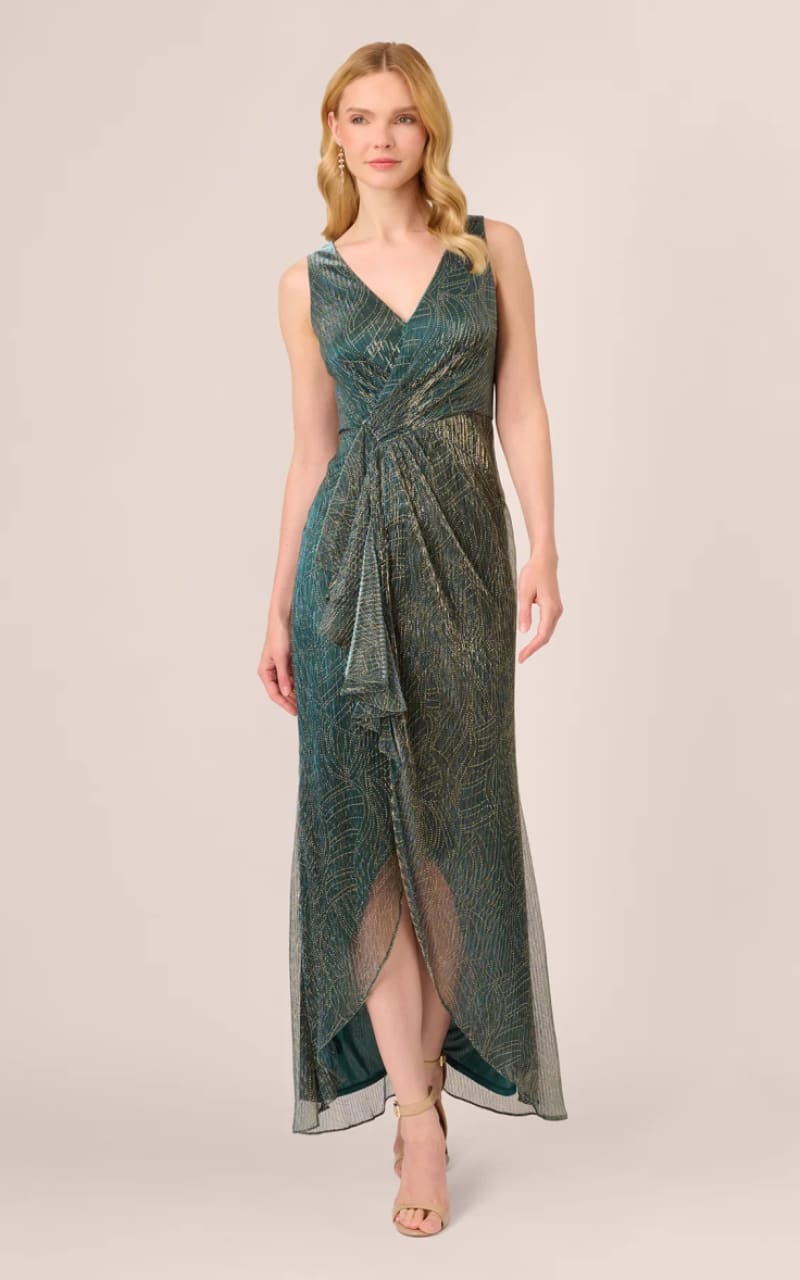 Adrianna Papell- Metallic Mesh Cascade Gown - Dress