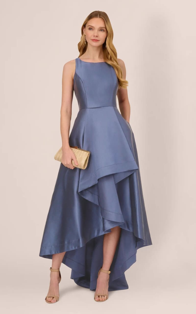 Adrianna Papell- Mikado High Low Gown in Blue Frost - Dress