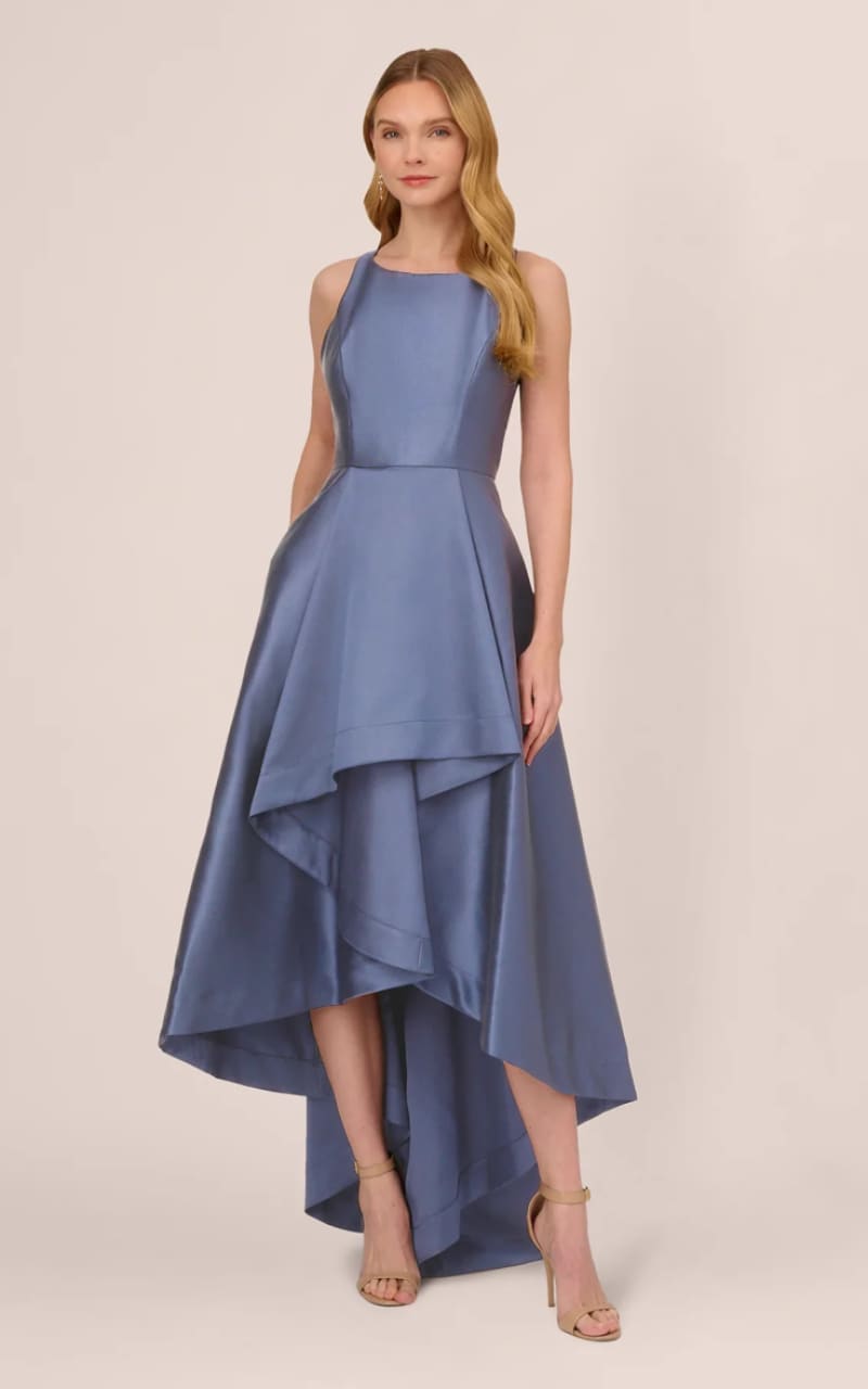 Adrianna Papell- Mikado High Low Gown in Blue Frost - Dress