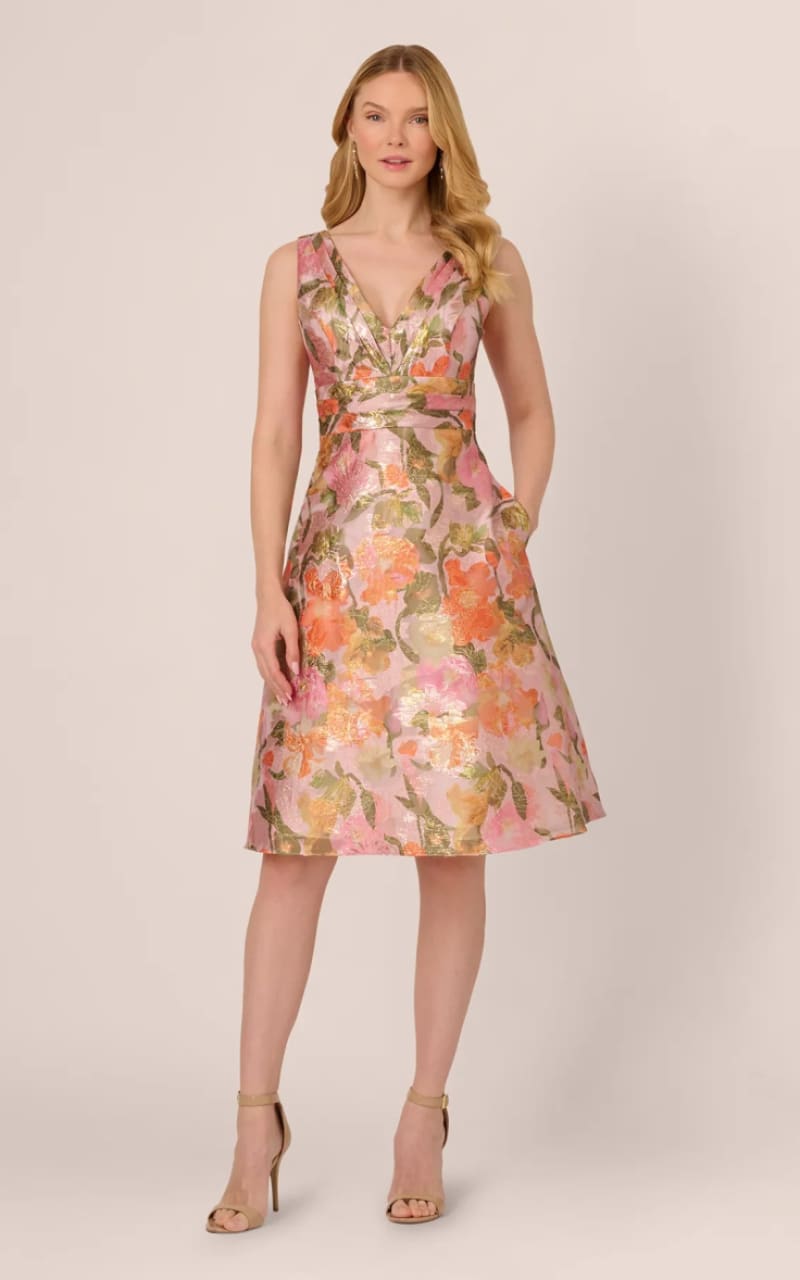 Adrianna Papell- Multi Floral Jacquard Midi Dress | floc boutique Adrianna Papell- Multi Floral Jacquard Midi Dress | floc boutique