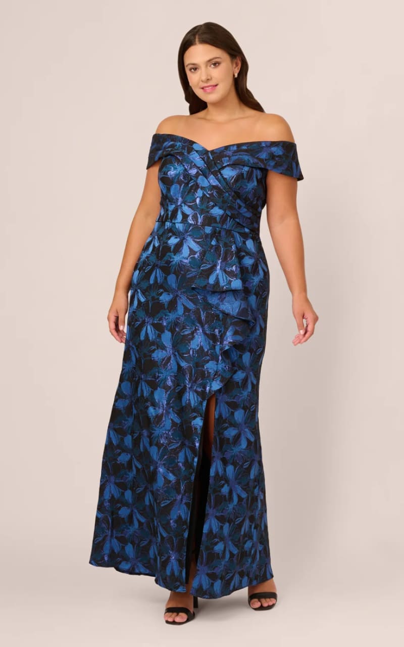 Adrianna Papell- Off Shoulder Jacquard Gown - Dress