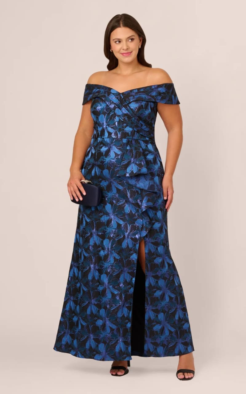 Adrianna Papell- Off Shoulder Jacquard Gown - Dress