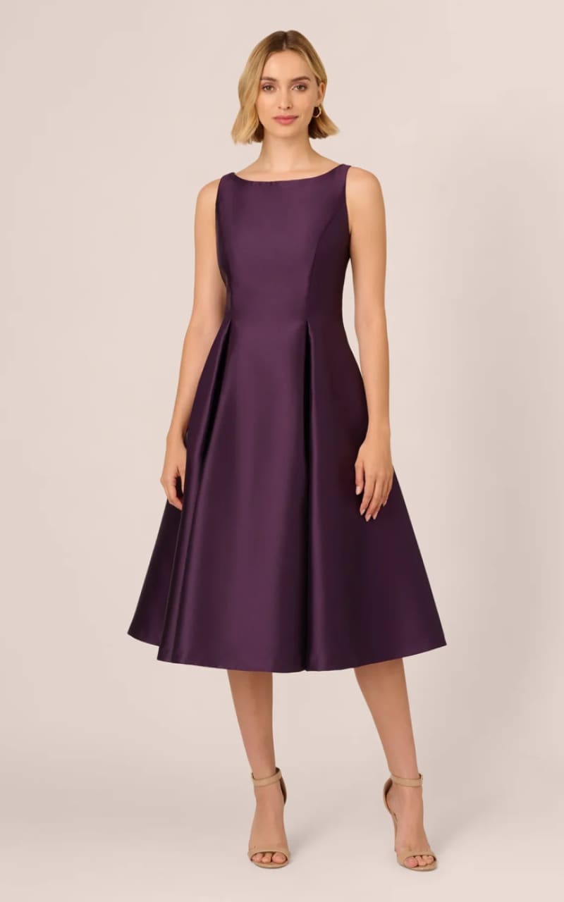 Adrianna Papell- Sleeveless Mikado Fit and Flare Midi Dress