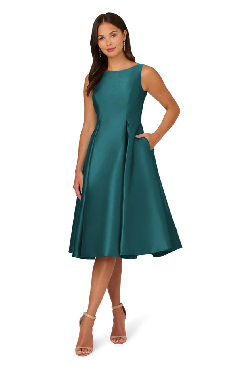 Adrianna Papell- Sleeveless Mikado Fit and Flare Midi Dress