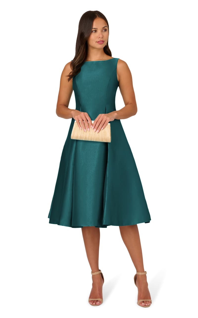 Adrianna Papell- Sleeveless Mikado Fit and Flare Midi Dress