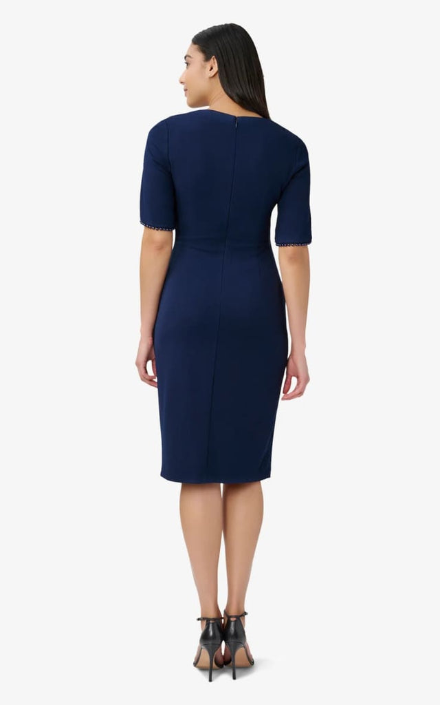 Adrianna Papell- Pearl Embellished Knit Crepe Sheath Dress
