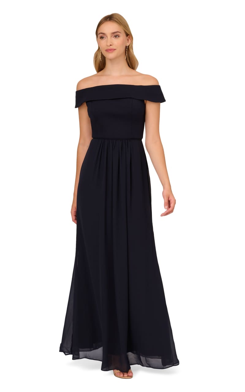 Adrianna Papell - Off The Shoulder Crepe Chiffon Gown