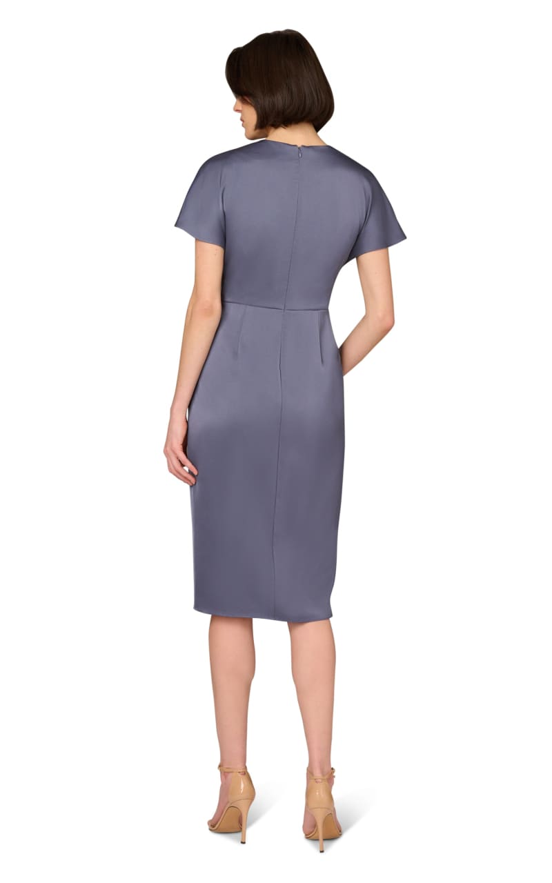 Aidan Maddox- Cap Sleeve V-neck Crepe Satin Gathered Dress