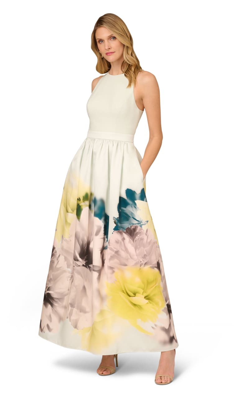 Aidan Maddox- Sleeveless Floral Dip Gown - Dress