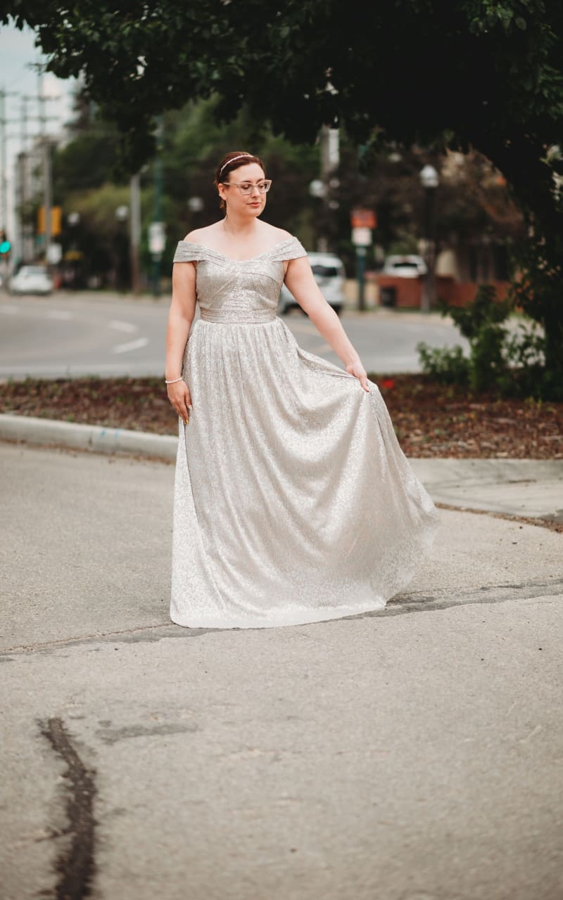 Aidan Mattox- Metallic Off The Shoulder Gown | floc boutique Aidan Mattox- Metallic Off The Shoulder Gown | floc boutique