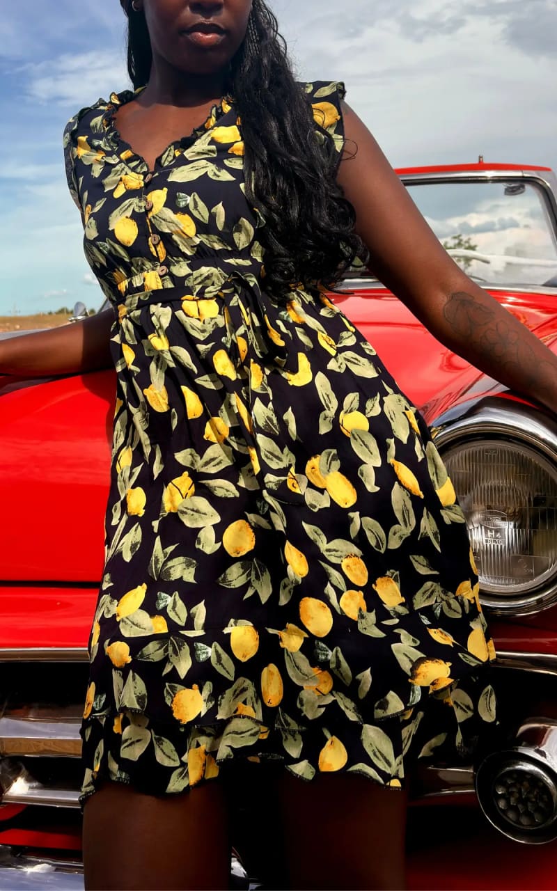 Annick- Natasha Lemon Print Ruffle Dress - DRESS