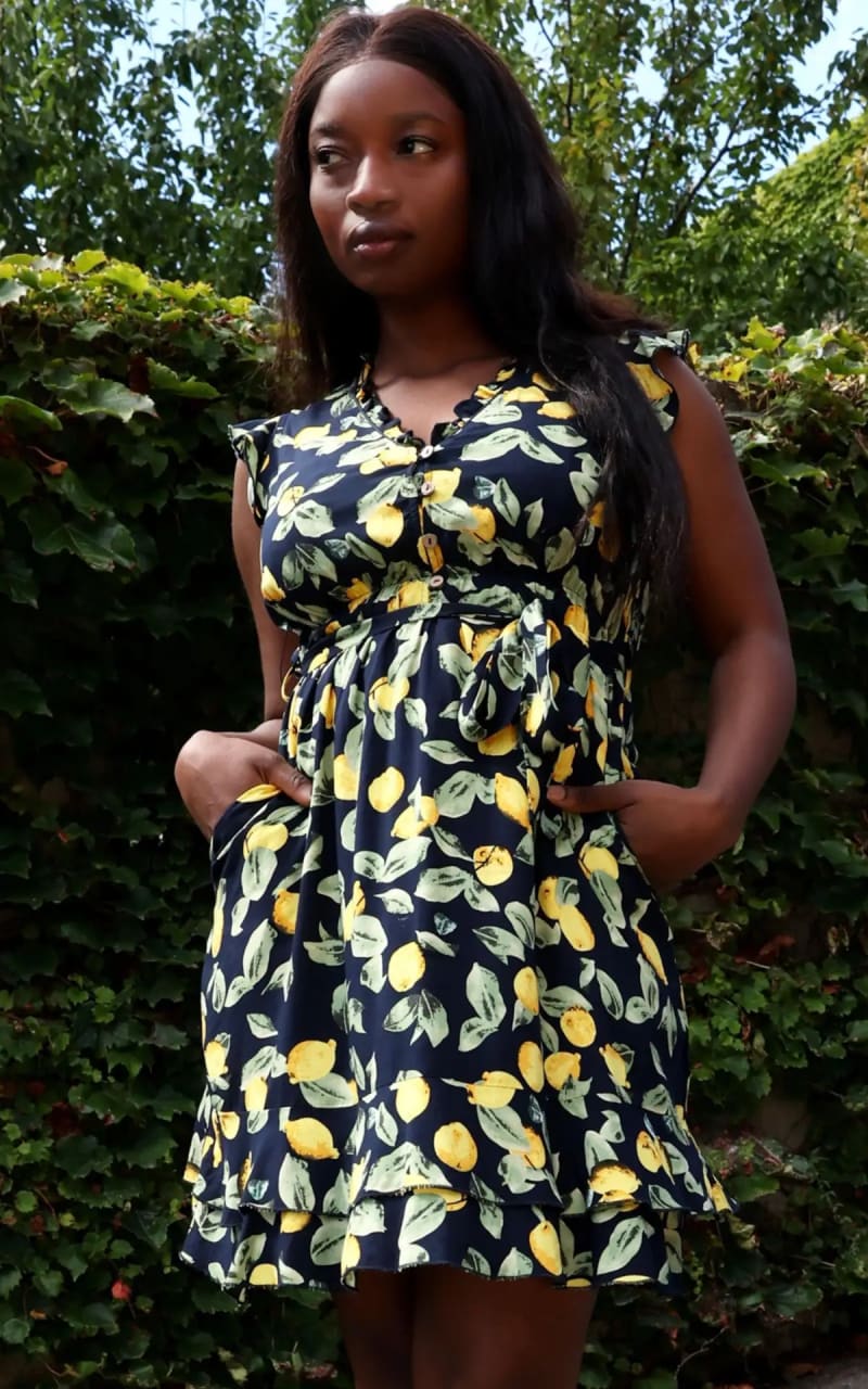 Annick- Natasha Lemon Print Ruffle Dress - DRESS