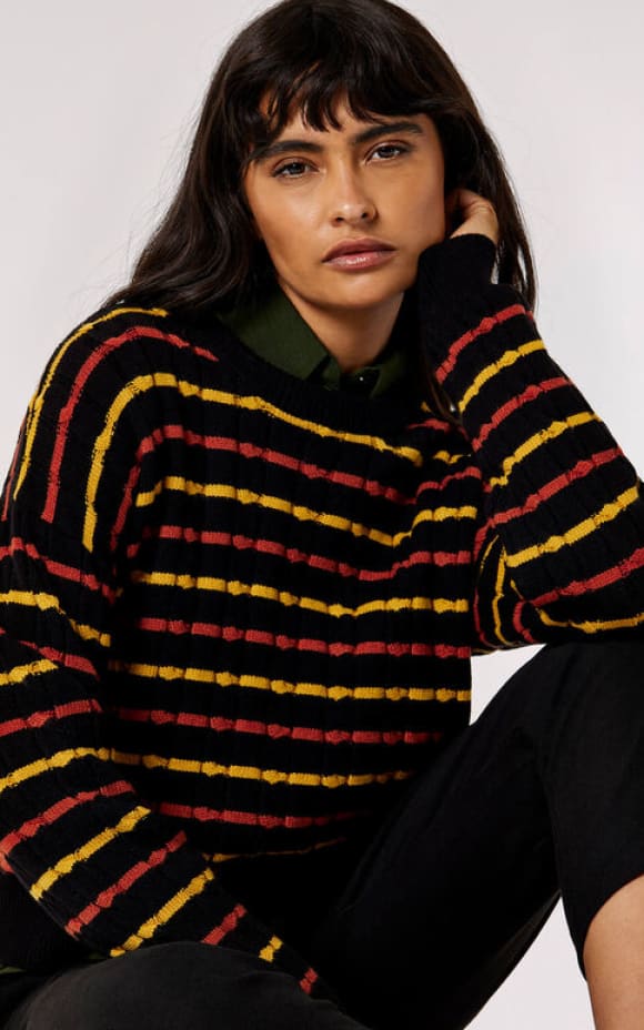 Apricot - 2 Colour Stripe Boxy Sweater - Shirts & Tops
