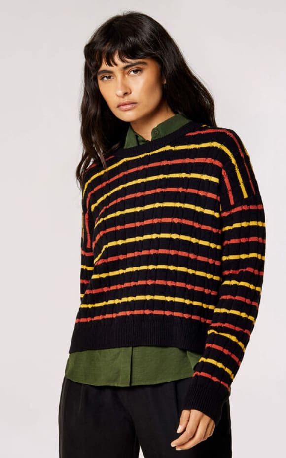 Apricot - 2 Colour Stripe Boxy Sweater - Shirts & Tops