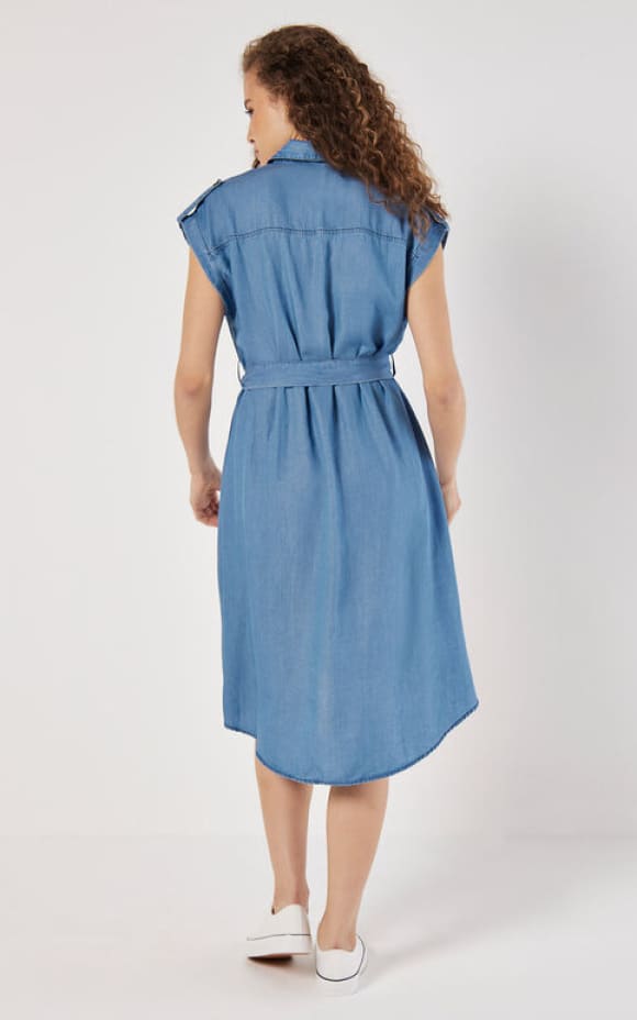 Apricot- Denim Turn Up Hi-Low Shirt Dress