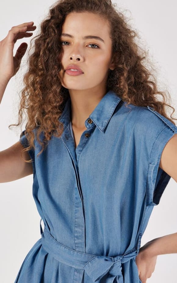 Apricot- Denim Turn Up Hi-Low Shirt Dress