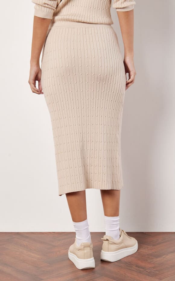 Apricot- Fine Gauge Cable Knitted Midi Skirt