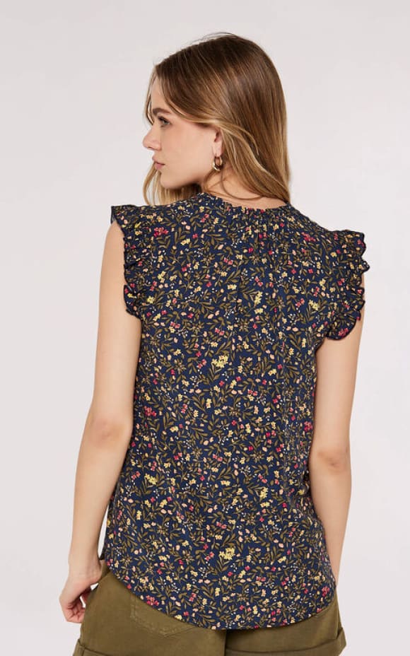 Apricot- Floral Forest Top in Navy - Shirts & Tops