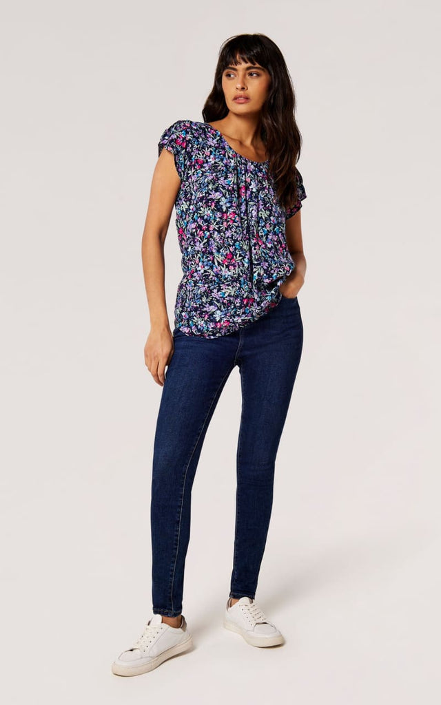 Apricot- Floral Tulip Sleeve Top - Shirts & Tops