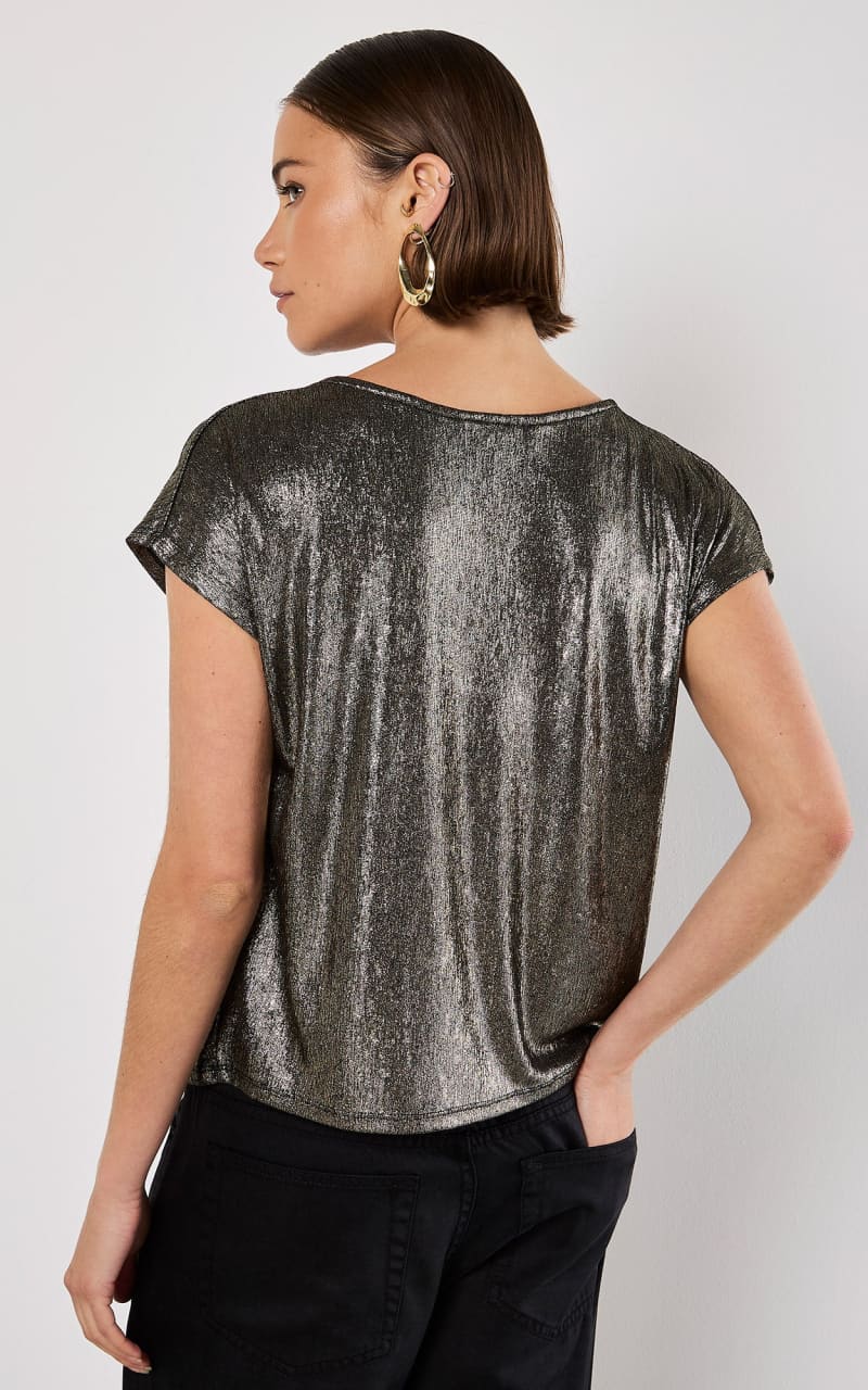 Apricot- Foil Cowl Neck Cocoon Top - Shirts & Tops