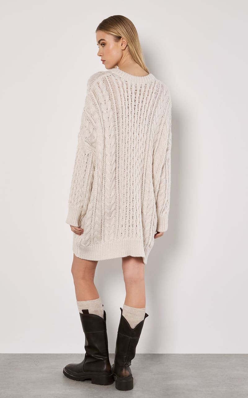 Apricot- Oversized Cable Knit Jumper Dress - S