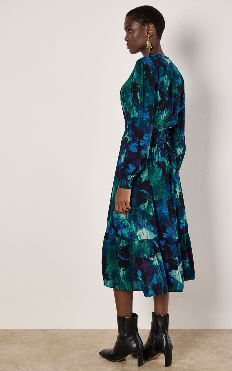 Apricot- Paintbrush Floral Tier Midi Dress