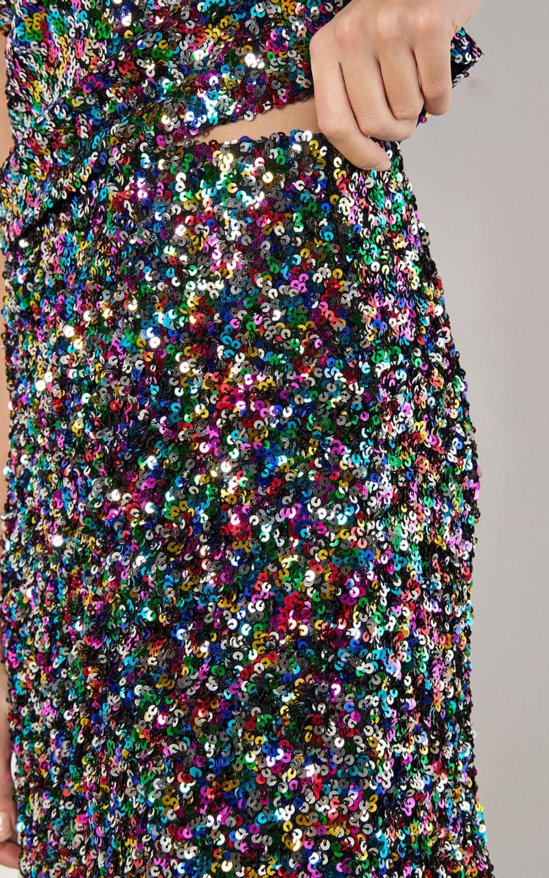 Apricot- Rainbow Sequin Mini Skirt