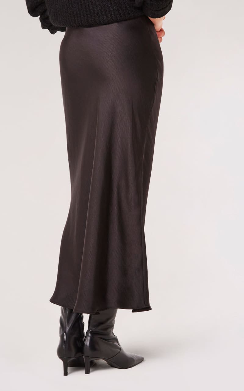 Apricot- Satin Bias Cut Maxi Skirt in Black