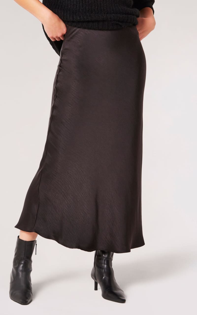 Apricot- Satin Bias Cut Maxi Skirt in Black