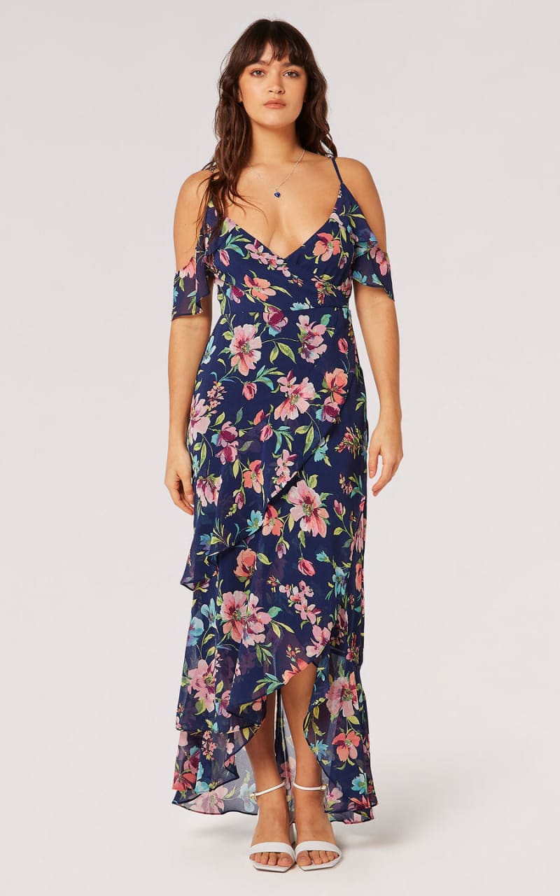 Apricot- Watercolour Floral Chiffon Maxi Dress