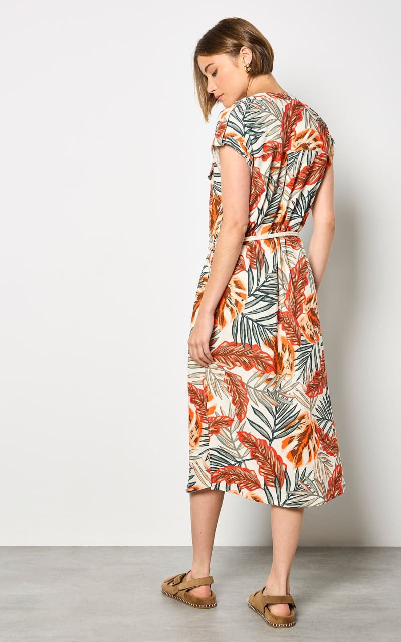 Apricot- Banana Leaf Shirt Midi Dress in Khaki - DRESS