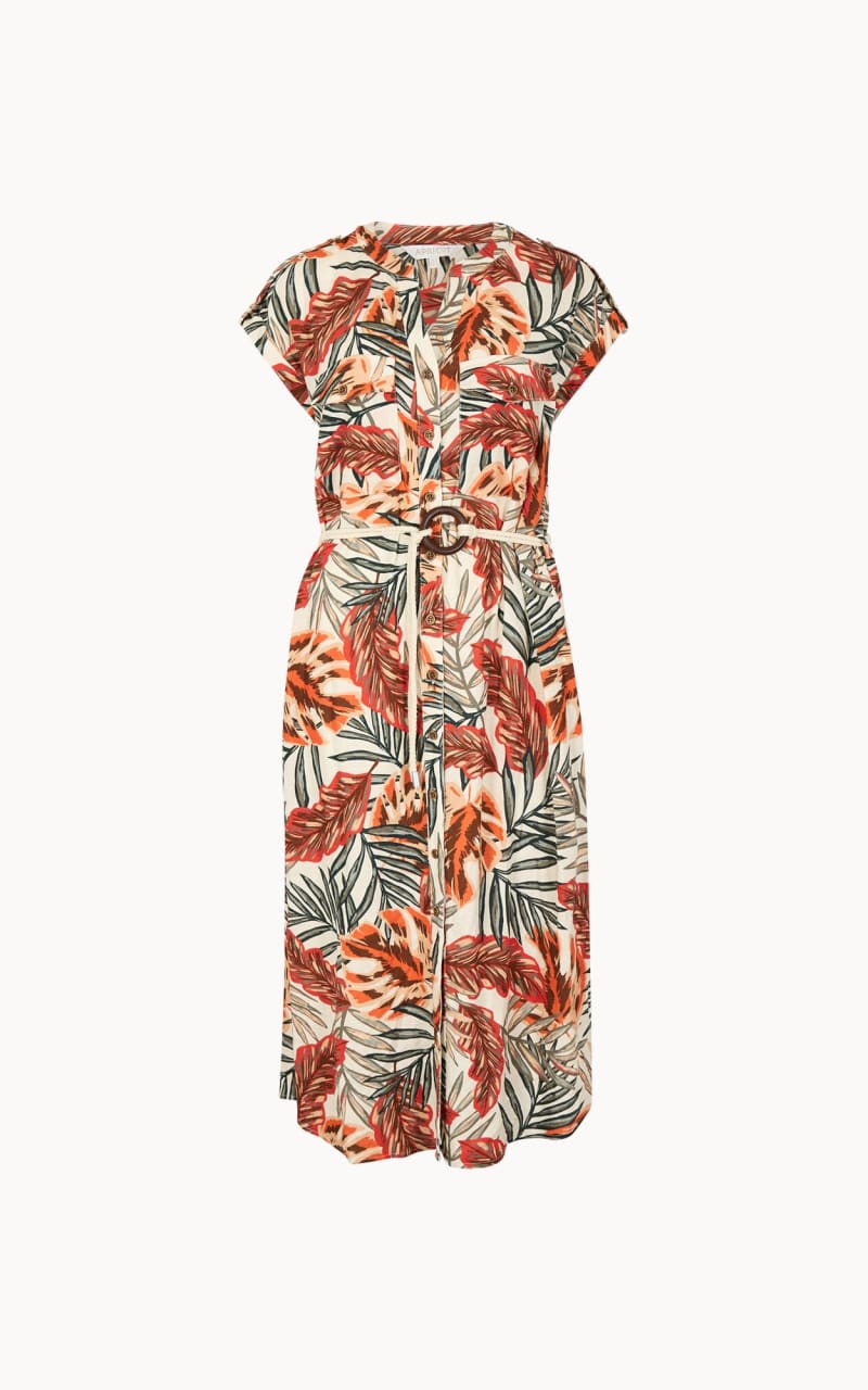 Apricot- Banana Leaf Shirt Midi Dress in Khaki - DRESS