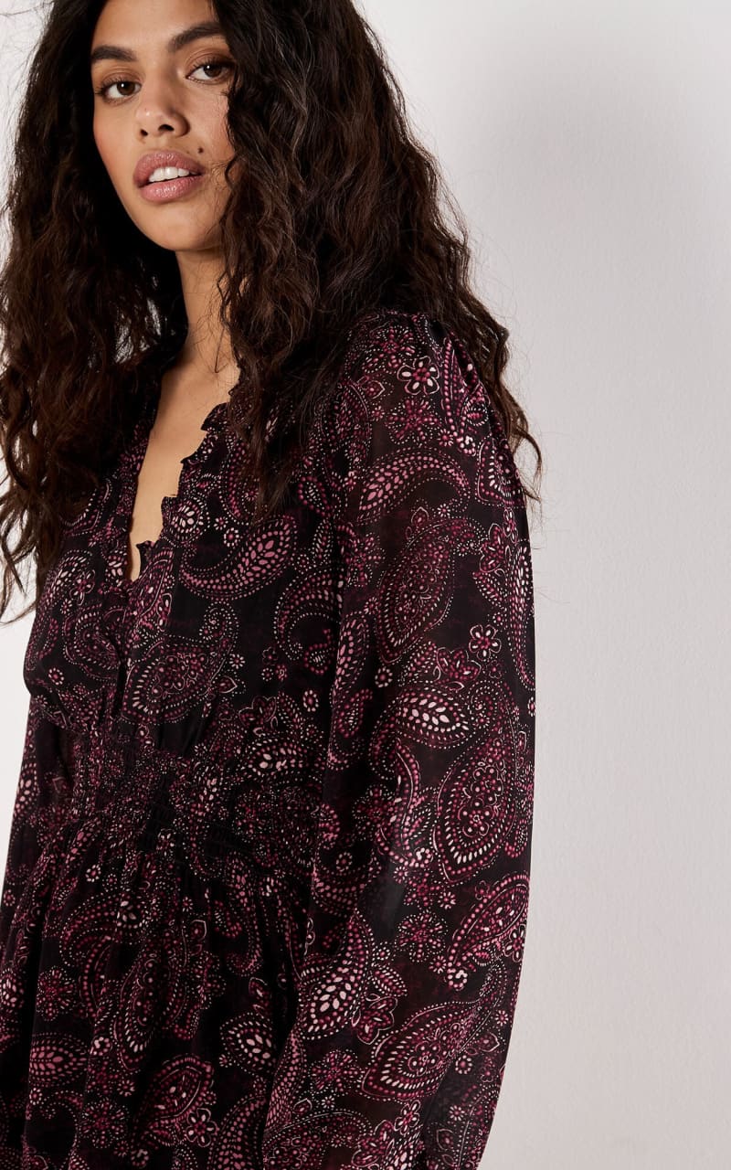 Apricot Batik Paisley Mini Dress in Burgundy DRESS