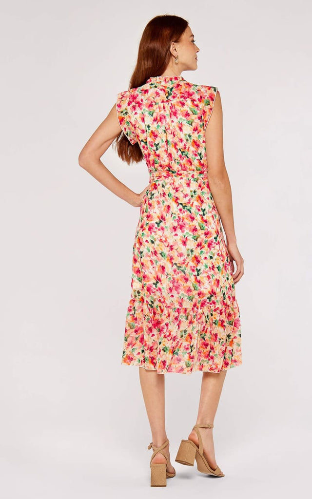 Apricot- Brushstroke Bloom Midi Dress - dress