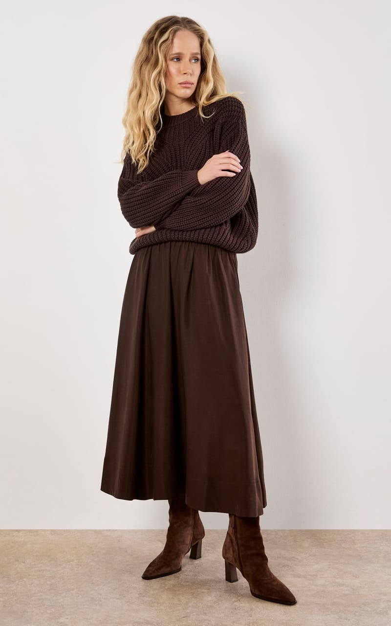 Apricot- Chunky Cable Knit Jumper in Brown - SWEATER &