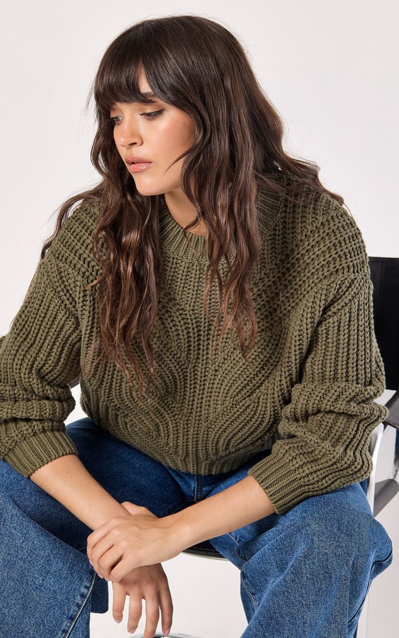 Apricot - Chunky Cable Knit Sweater - SWEATER