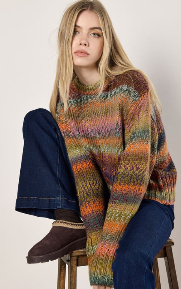 Apricot- Chunky Knit Multicolored Jumper - SWEATER &