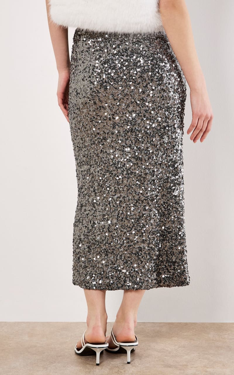 Apricot- Cluster Sequin Midmaxi Skirt in Silver